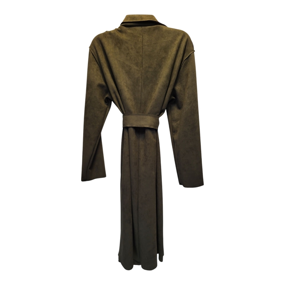 PrettyGarden Olive Green Soft Trench Coat with Belt and Notched Lapels - Size L - Picture 2 of 8
